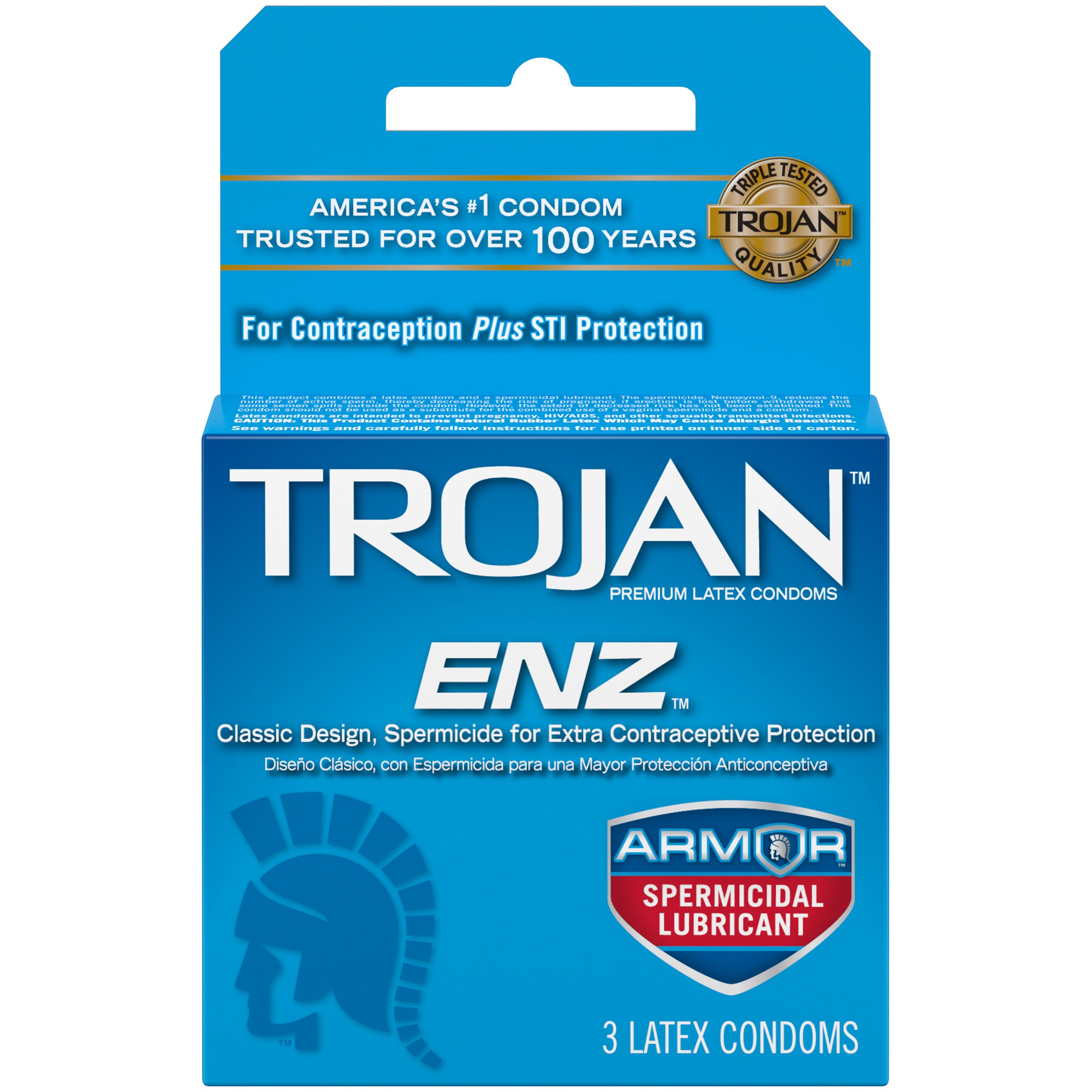 Trojan ENZ Spermicidal Latex Lubricated Condoms x3