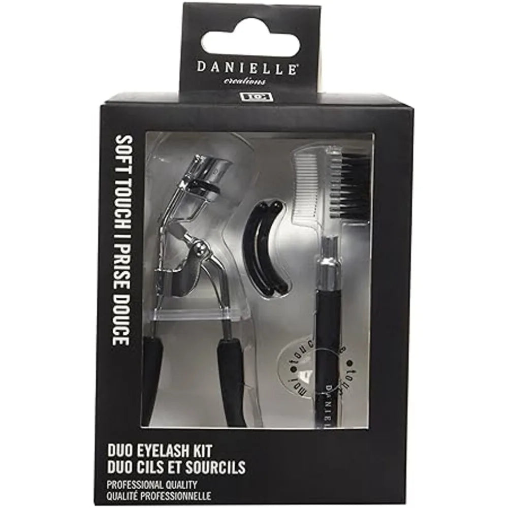 Danielle Creations Soft Touch Stainless Steel Duo Eyelash Curler Brow Brush Set Black