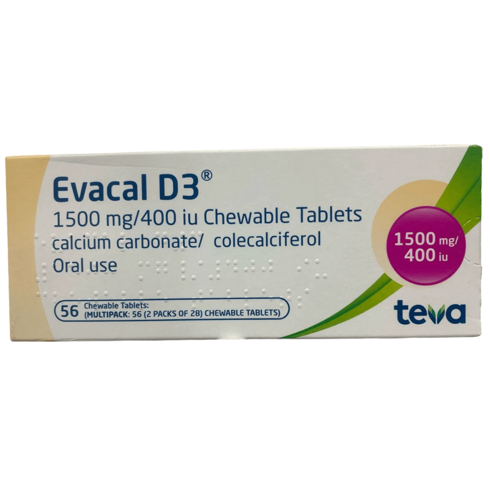 Evacal D3 1500mg/400 IU Teva Chewable Tablets x56
