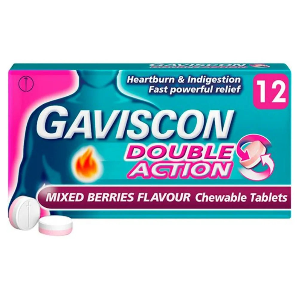 Gaviscon Double Action Mixed Berries Flavour 250mg Chewable Tablet x12