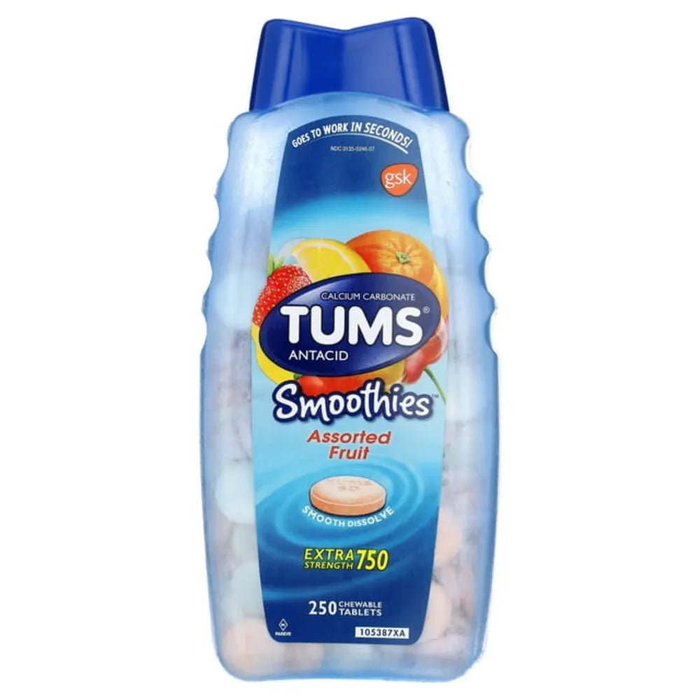 GSK Tums Antacid Smoothies Assorted Fruits Extra Strength 750 Chewable Tablets x250
