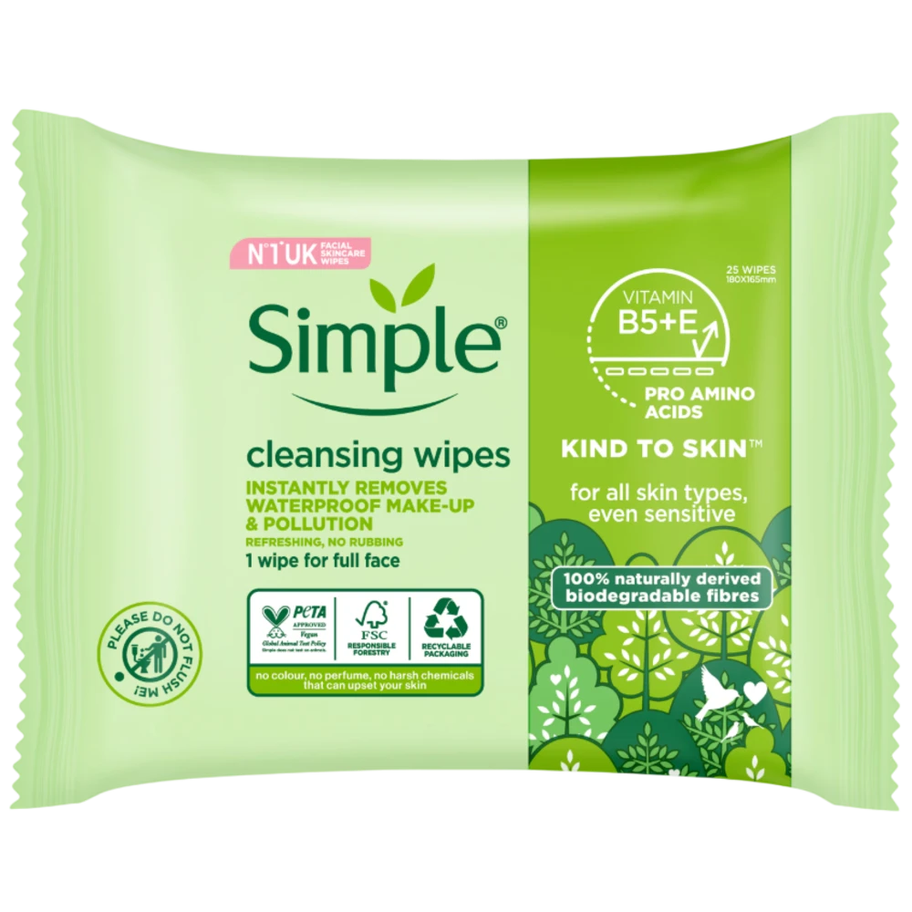 Simple Biodegradable Cleansing Wipes 25 Wipes
